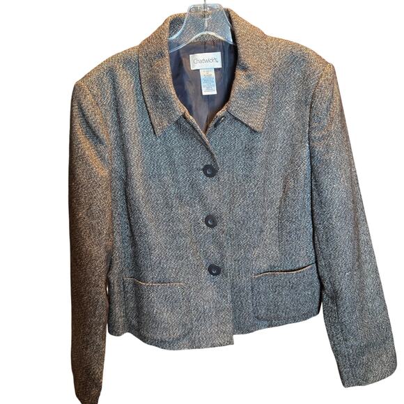 Chadwicks 14P Gray 4 Button Women's Blazer Jacket Suit Coat Petite PL LP Large - Picture 1 of 4